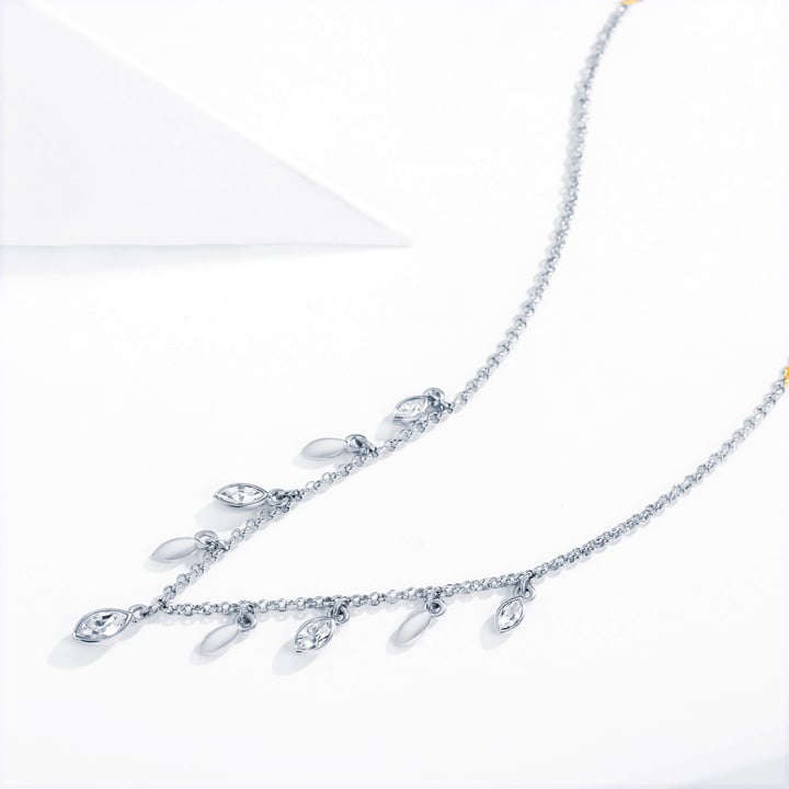 Mayfly Layer Necklace with Clear Swarovski Crystals Rhodium Plated