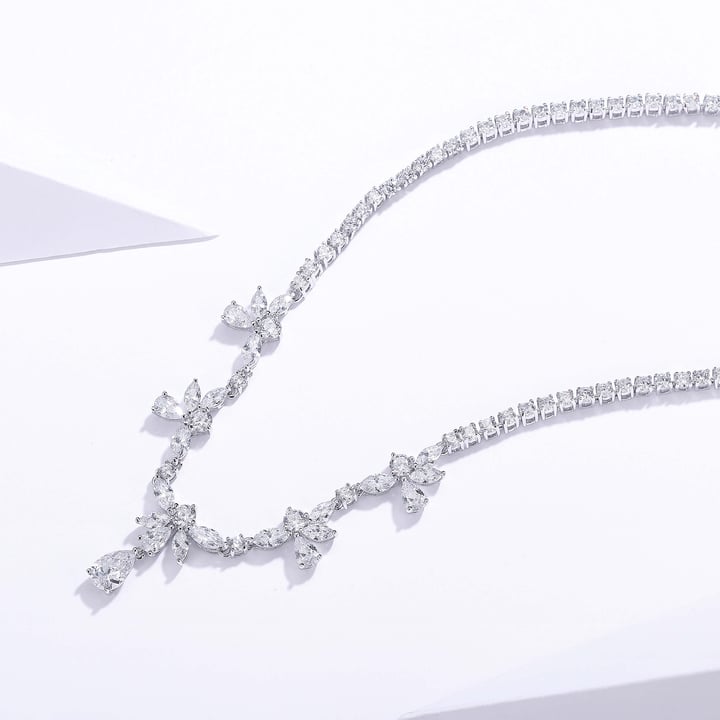 Adele Floral Statement Necklace with Clear Cubic Zirconia