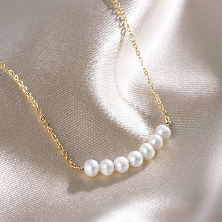Organic Freshwater Pearl Bar Necklace Rose Gold Plated