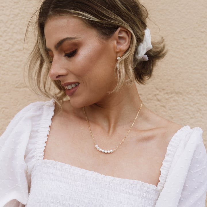 Organic Freshwater Pearl Bar Necklace Rose Gold Plated