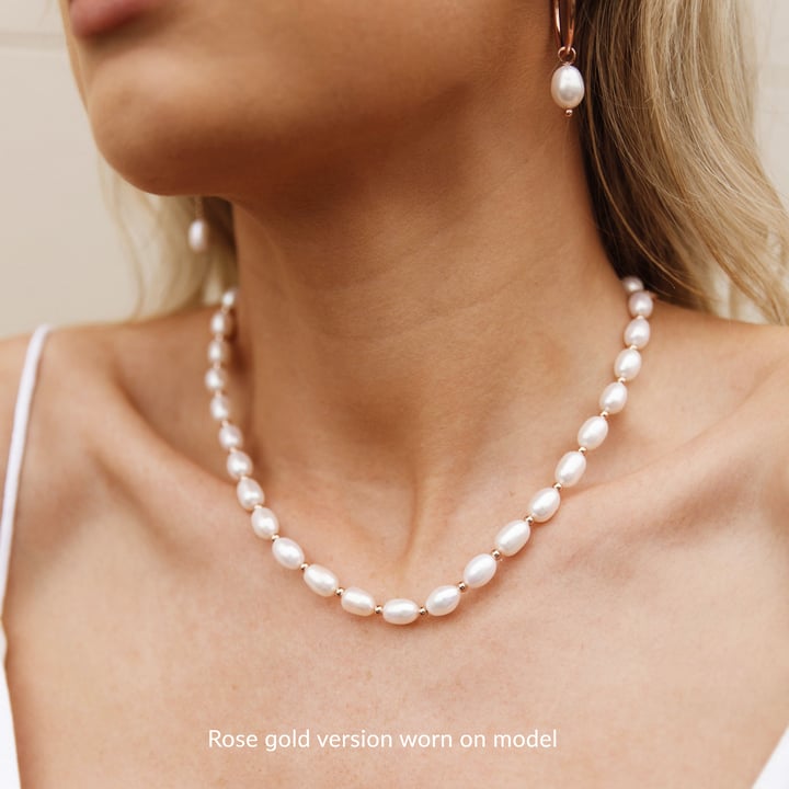 Cadence Freshwater Pearl Necklace Rhodium Plated