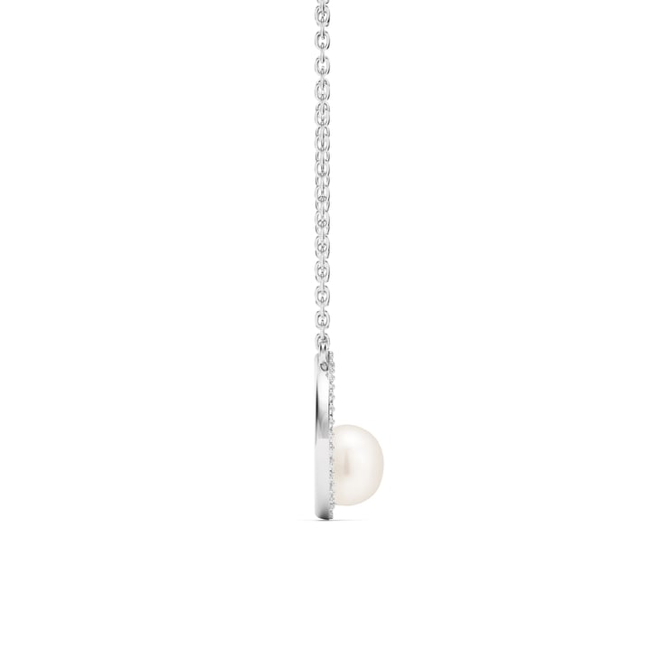 Halo Freshwater Pearl Necklace White Freshwater Pearl Rhodium Plated
