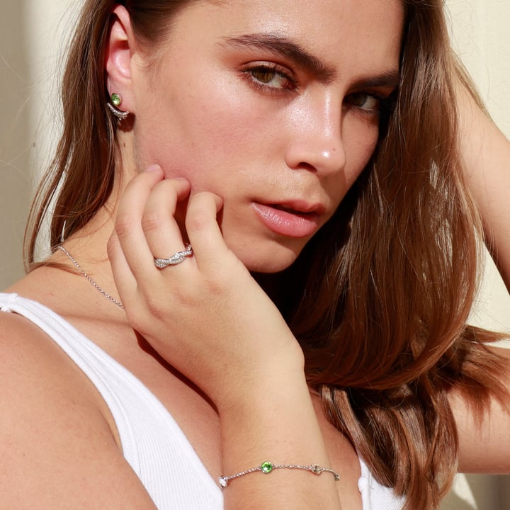 Signature Stud Earrings with 3 Sizes Carat Peridot Swarovski Crystals Rhodium Plated