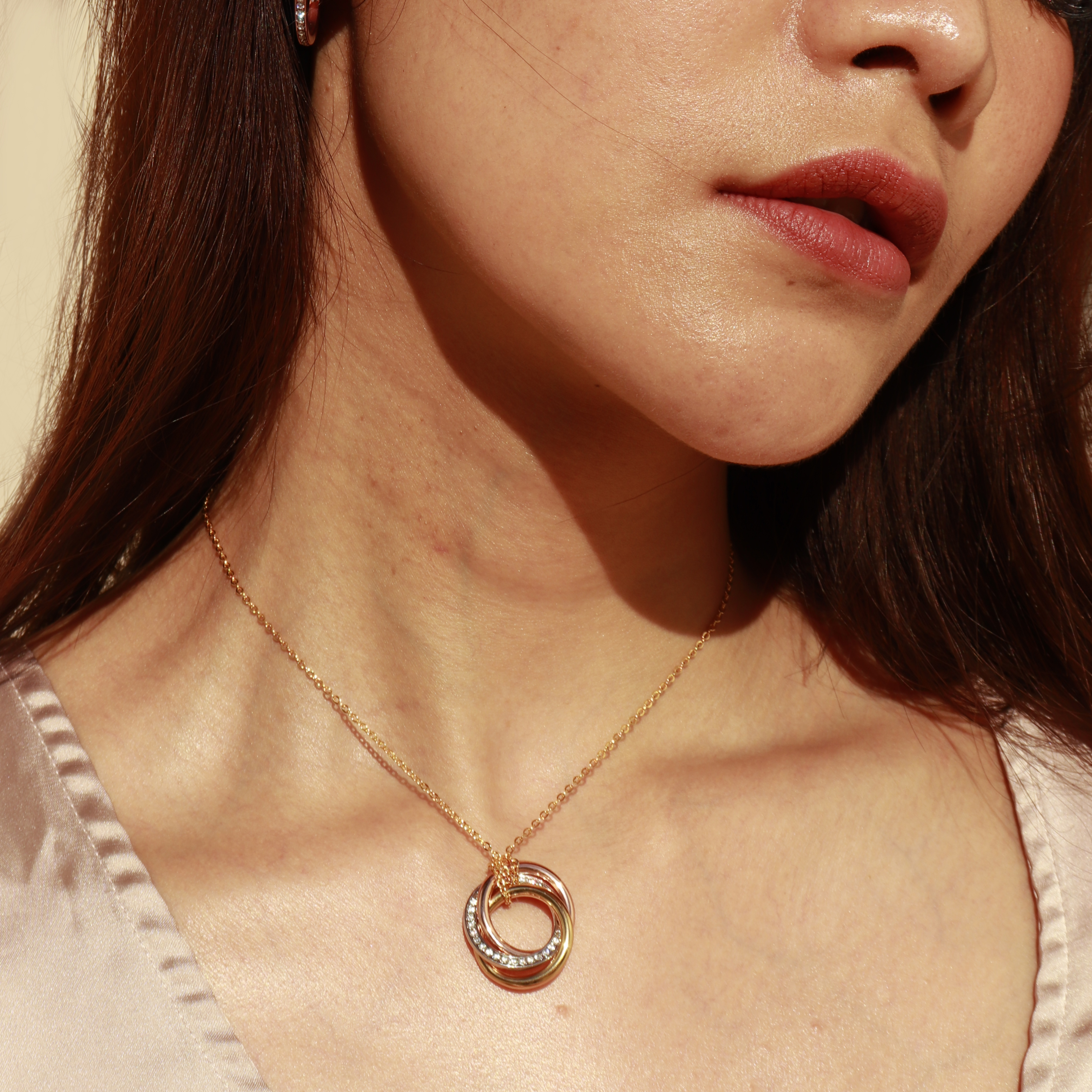 Trinity Brilliance Interlocking Necklace CZ Tri Gold Plated