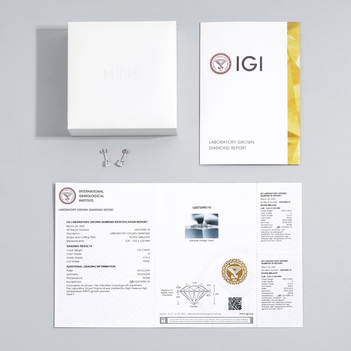1.00 Carat DE VS+ IGI Certified Lab Grown Diamond Stud Earrings Sterling Silver