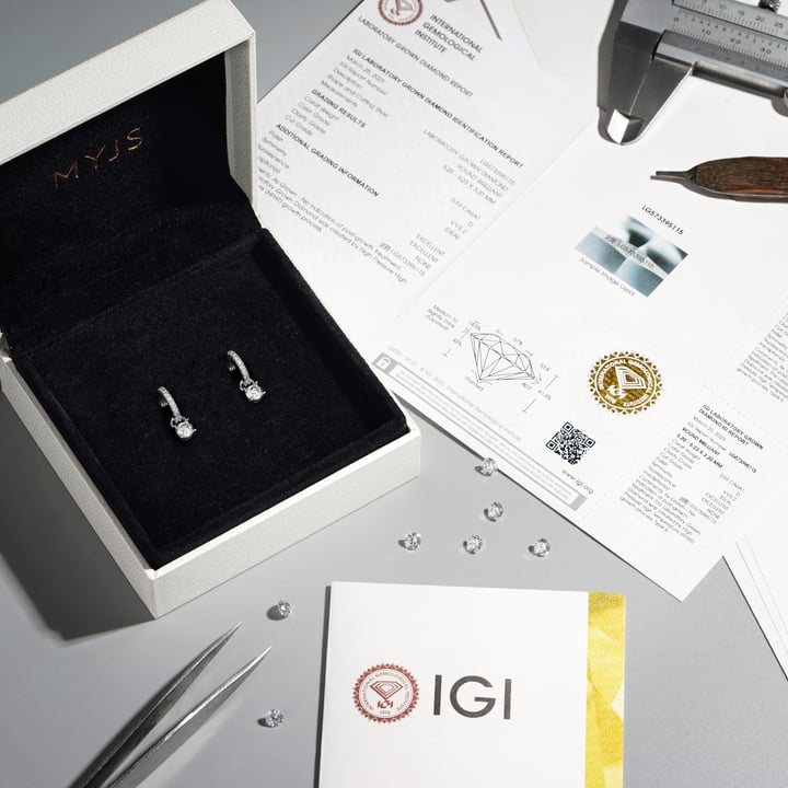 1.0 Carat DE VS+ IGI Certified Lab Grown Diamond Hoop Earrings Sterling Silver