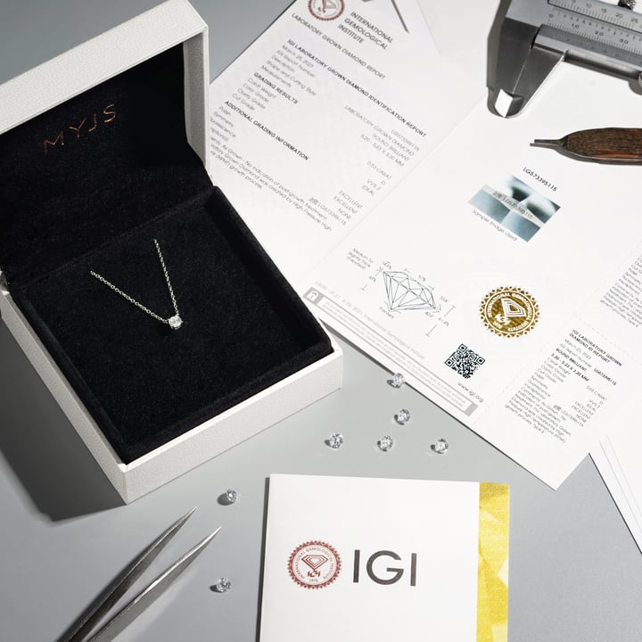 0.3 Carat DE VS+ IGI Certified Lab Grown Diamond Solitaire Pendant Sterling Silver Clear Rhodium Plated