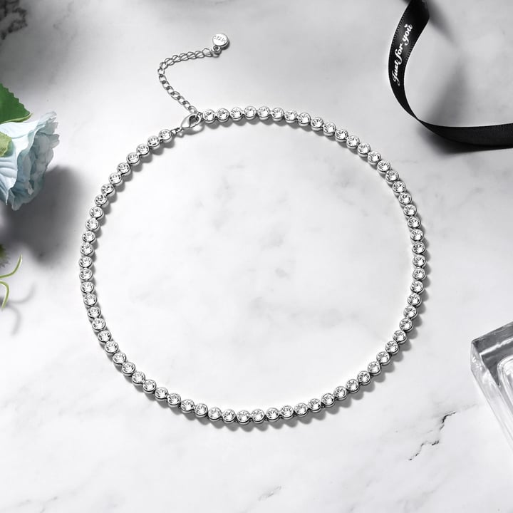 Tennis Necklace with Clear Swarovski Crystals Bridal Rhodium Plated