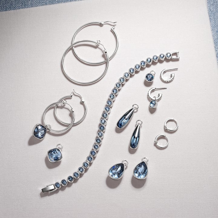 Cushion Mix Charms with Denim Blue Swarovski Crystal Rhodium Plated