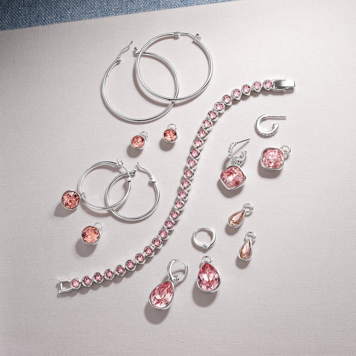 Raindrop Mix Charms with Swarovski Rhodium Plated Vintage Rose
