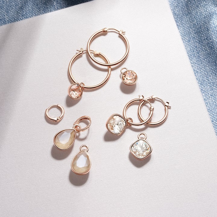 Cushion Mix Charms with Light Peach Swarovski Crystal Rose Gold Plated