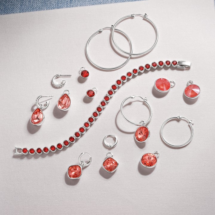 Bella 1 Carat Mix Charms with Scarlet Swarovski Crystals Rhodium Plated