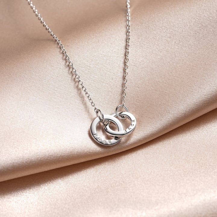 Personalised Interlocking Mini Double Circles Necklace in Sterling Silver