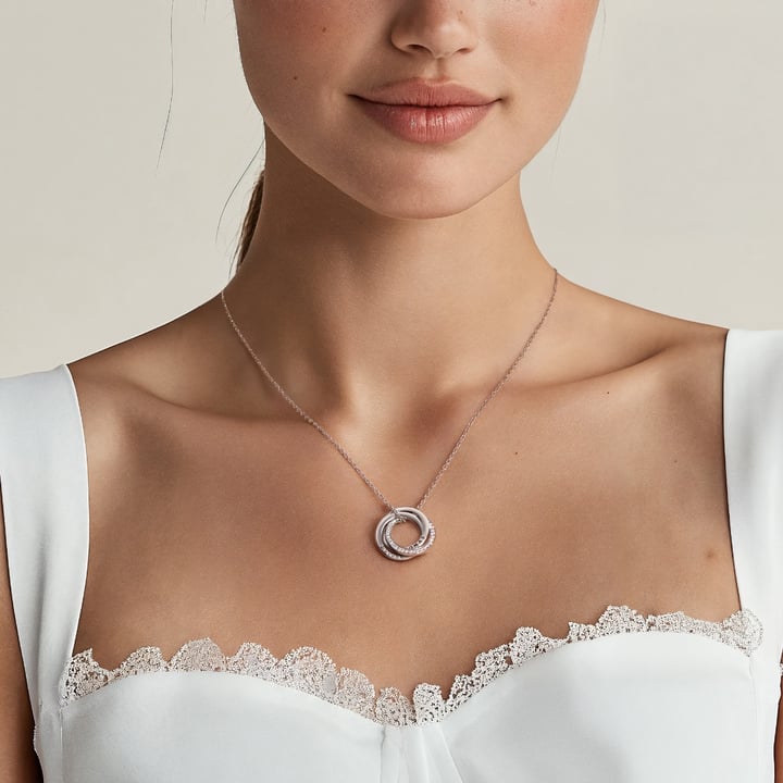 Personalised Interlocking Triple Brilliance Circles Necklace in Sterling Silver