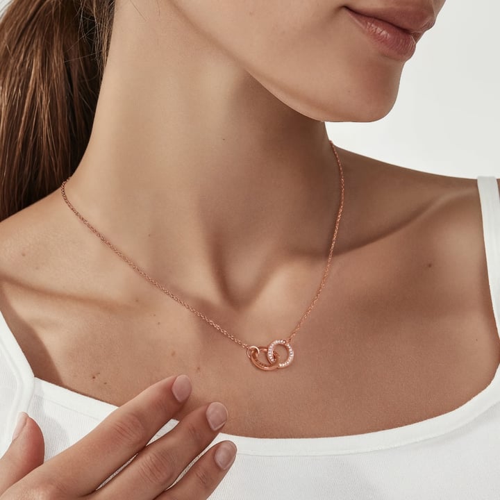 Personalised Interlocking Mini Double Brilliance Circles Necklace in Sterling Silver