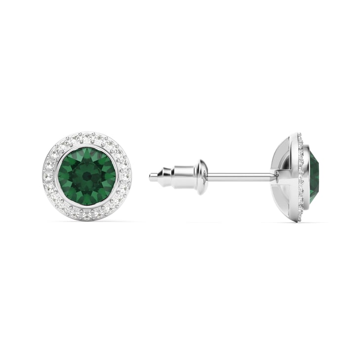 Angelic Stud Earrings Emerald Crystals Rhodium Plated
