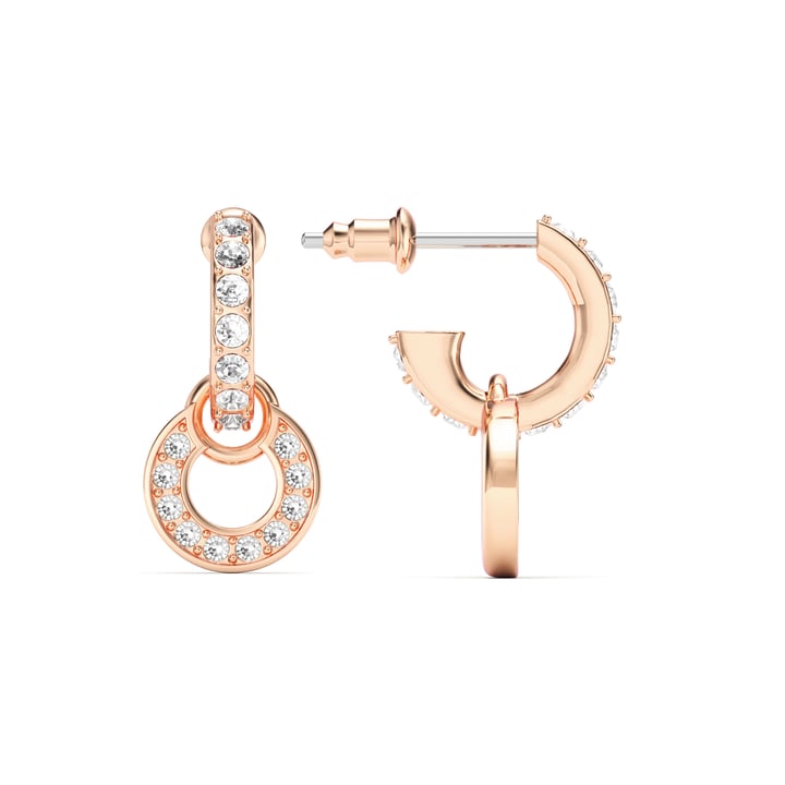 Circle Petite Drop Earrings Clear Crystal Rose Gold Plated