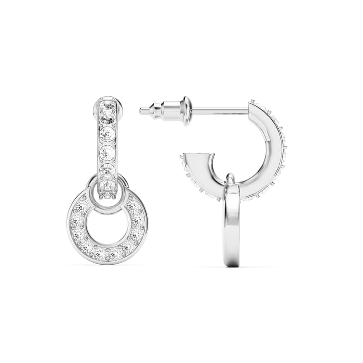 Circle Petite Drop Earrings Clear Crystal Rhodium Plated