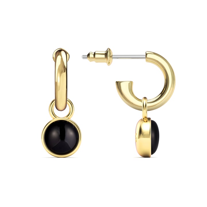 Round Cabochon Drop Earrings Black Onyx Gold Plated