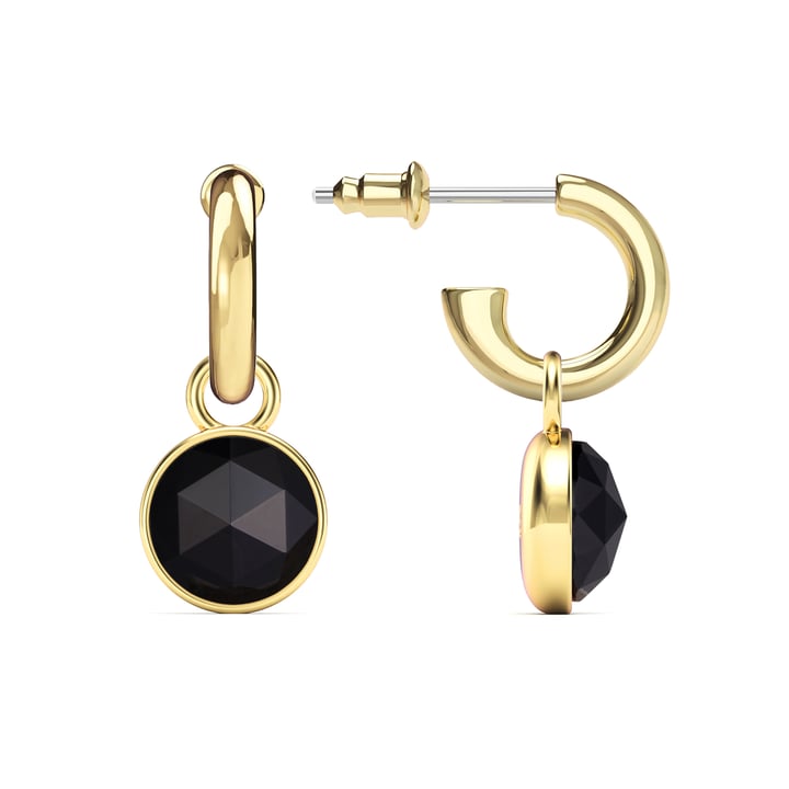 Round Rose Cut Black Onyx Drop Earrings Gold Plated