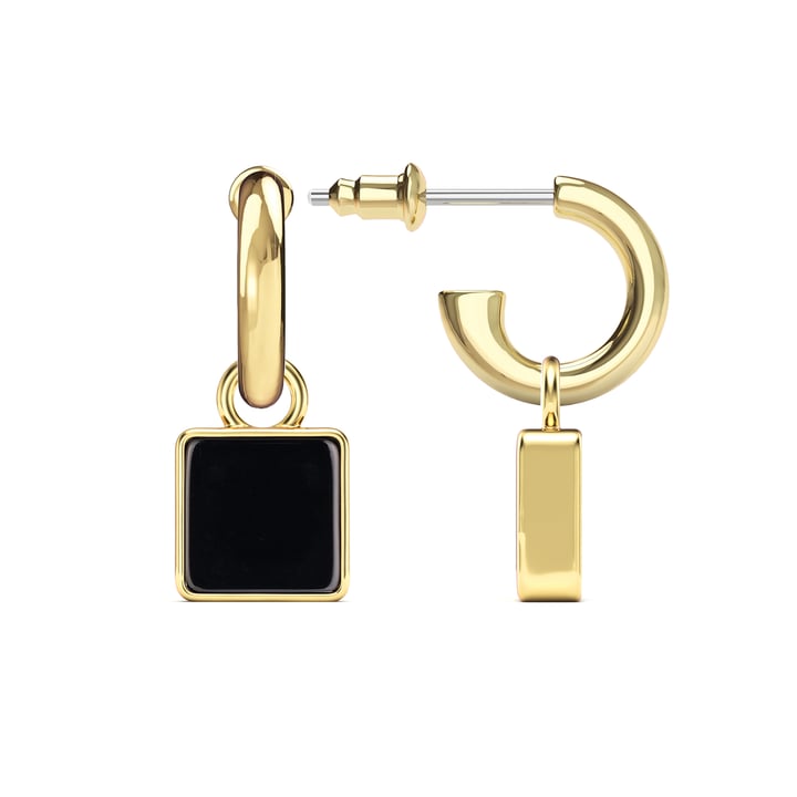Square Drop Earrings Black Onyx Gold Plated