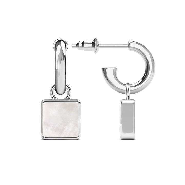 Square Drop Earrings Mother of Pearl Rhodium Plated