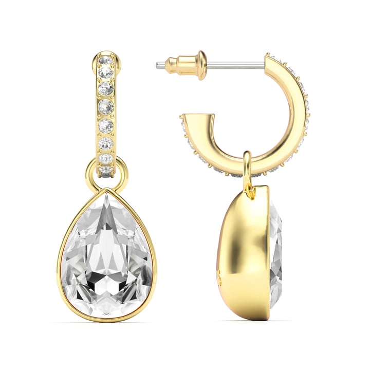 Statement Teardrop Clear Crystals Drop Earrings Gold Plated