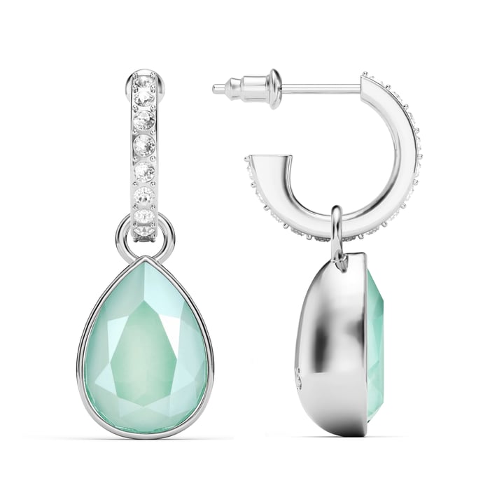 Statement Teardrop Crystal Mint Green Crystals Drop Earrings Rhodium Plated