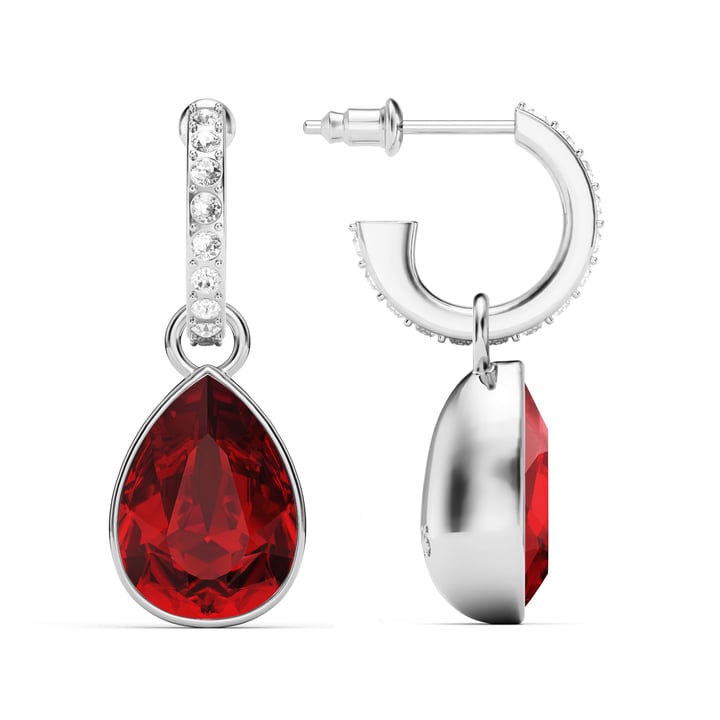 Statement Teardrop Light Siam Crystals Drop Earrings Rhodium Plated