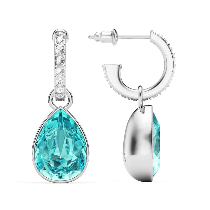 Statement Teardrop Light Turquoise Crystals Drop Earrings Rhodium Plated