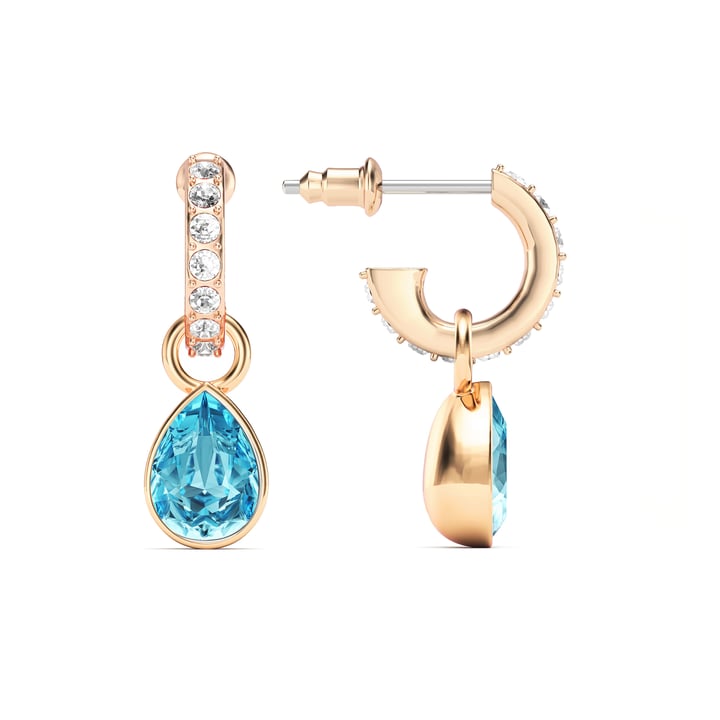 Petite Teardrop Aquamarine Crystals Drop Earrings Rose Gold Plated