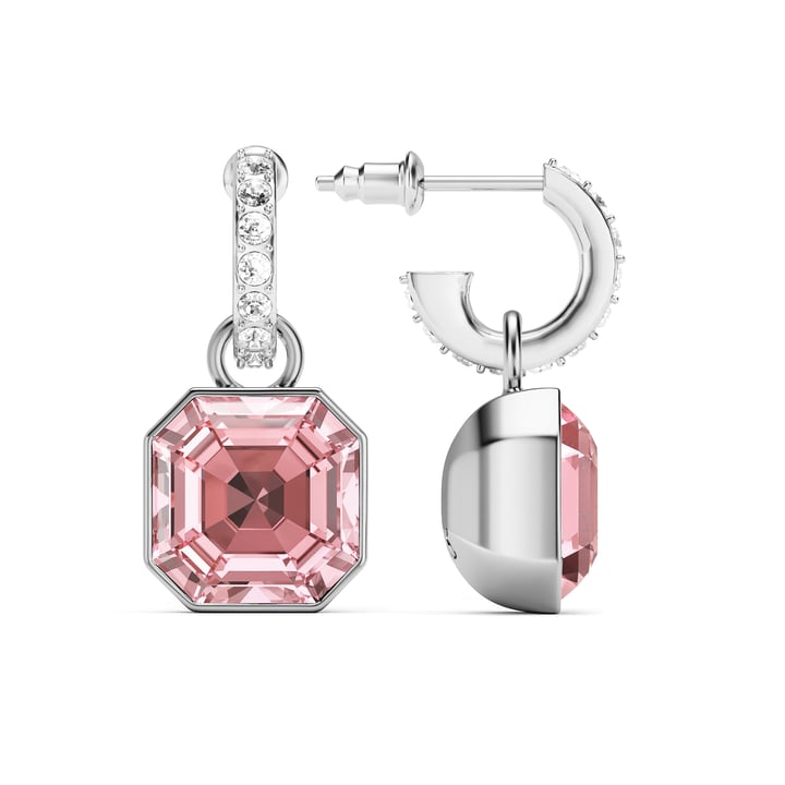 Asscher Mix Charms and Eternity 11mm Carrier Earrings Set Light Rose Rhodium Plated