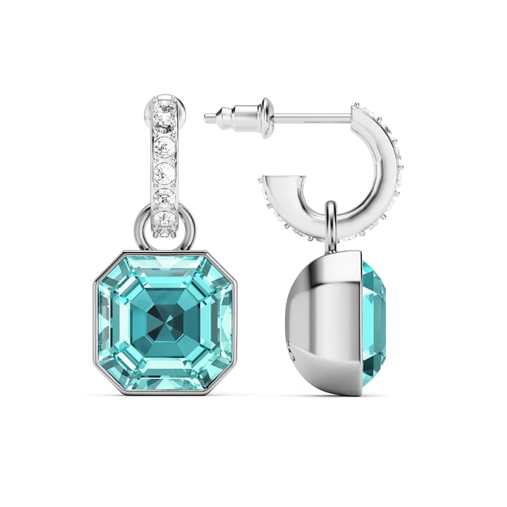 Asscher Mix Charms and Eternity 11mm Carrier Earrings Set Light Turquoise Rhodium Plated