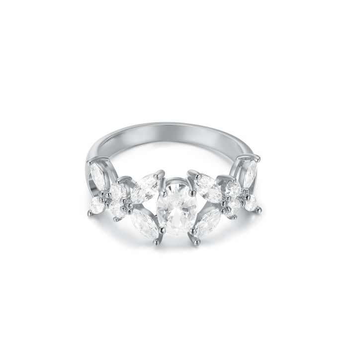 Victoria Statement Ring with Clear Cubic Zirconia Rhodium Plated