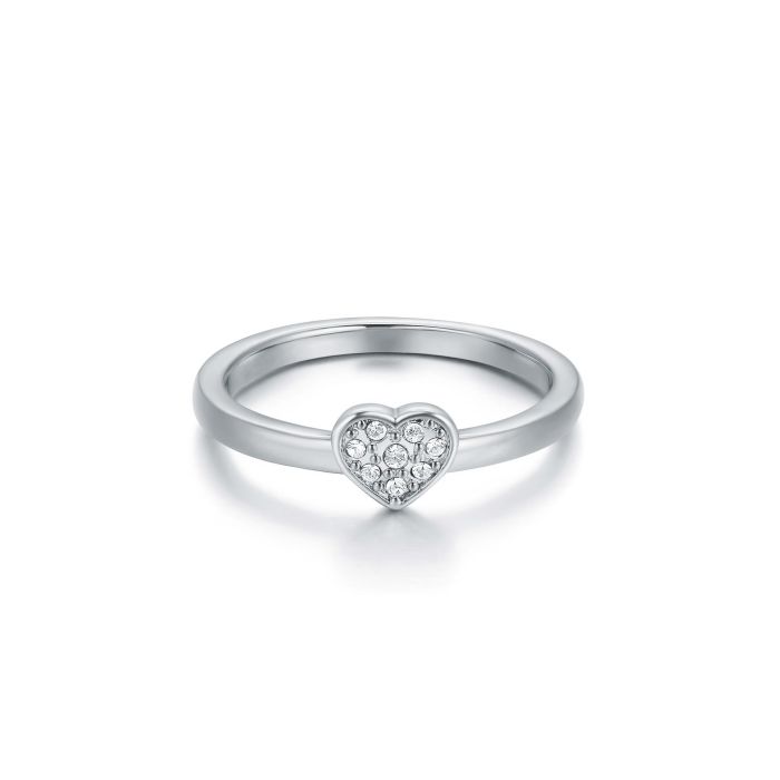 Minimalist Heart Stud Ring with Clear Swarovski Crystals Rhodium Plated