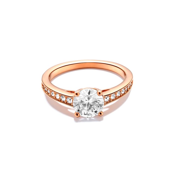 Attract Round CZ Solitaire Ring with Clear Swarovski Crystals Rose Gold Plated