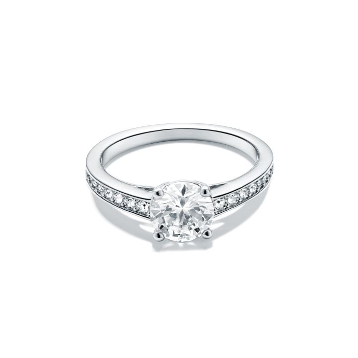 Attract Round CZ Solitaire Ring with Clear Swarovski Crystals Rhodium Plated