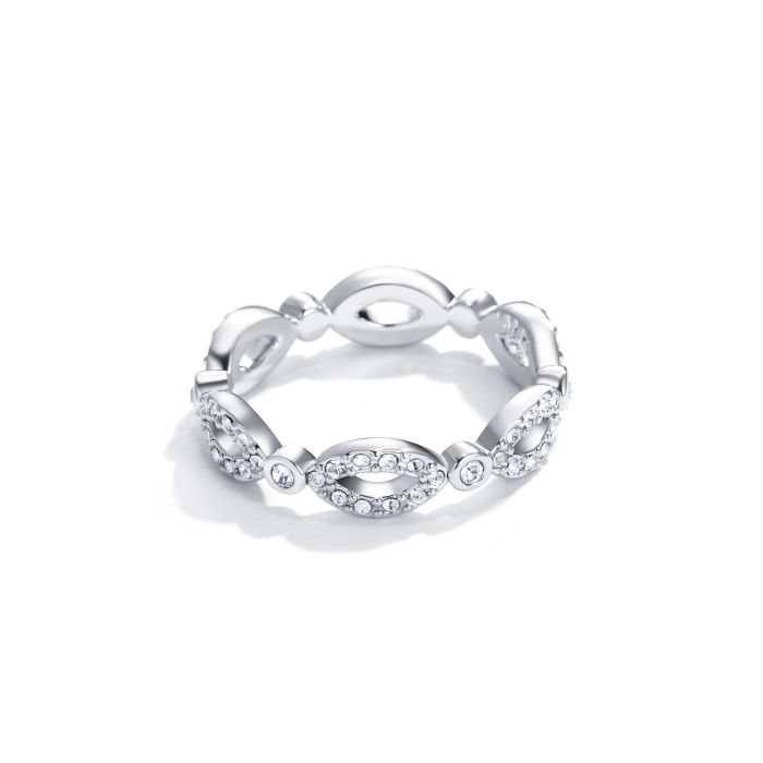 Infinity Eternity Ring with Clear Swarovski Crystals Rhodium Plated