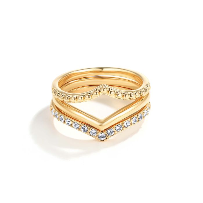 Wishbone Trio Stackable Ring Clear Gold Plated