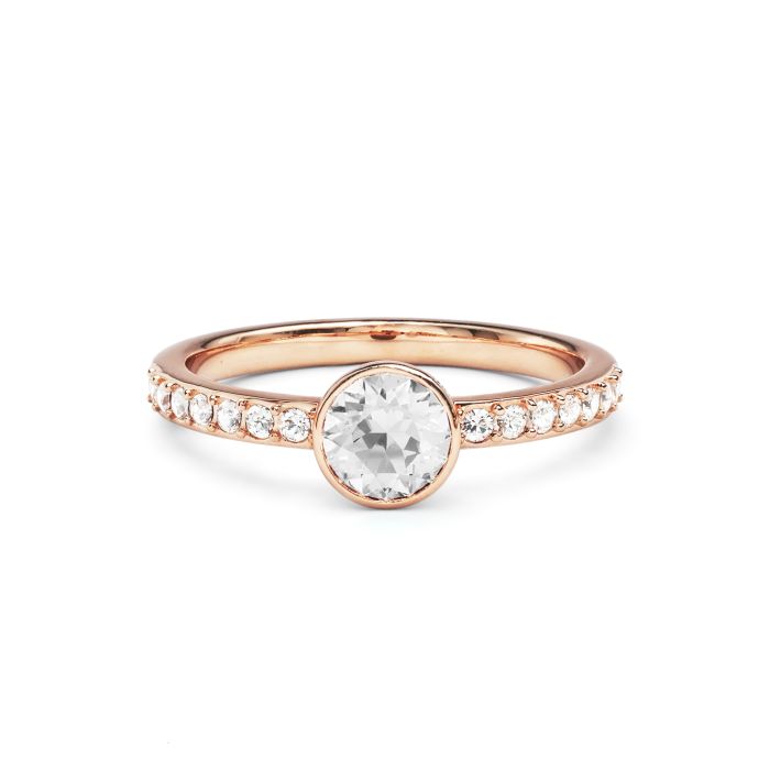 Solitaire Petite Round Ring Clear Crystals Rose Gold Plated