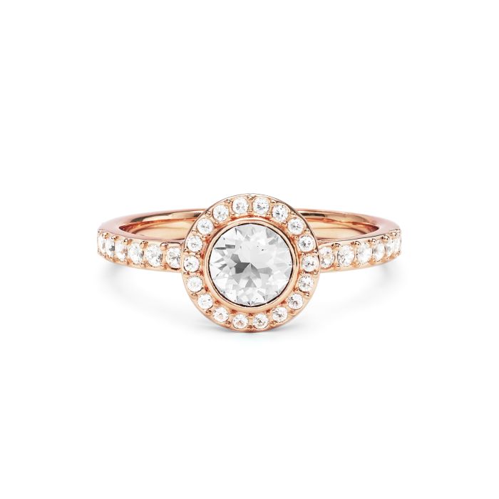 Halo Angelic Round Statement Ring with Clear Crystals Rose Gold Plated