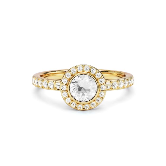 Halo Angelic Round Statement Ring with Clear Crystals Gold Plated