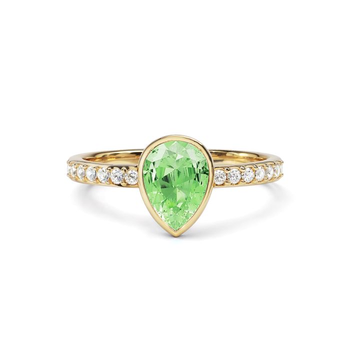 Solitaire Petite Teardrop Ring with Peridot Crystals Gold Plated