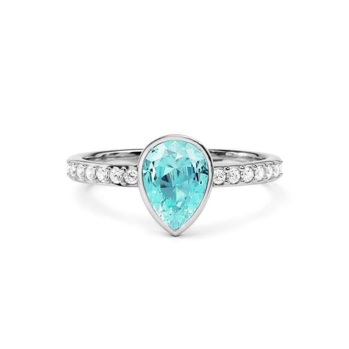 Solitaire Petite Teardrop Ring with Light Turquoise Crystals Rhodium Plated