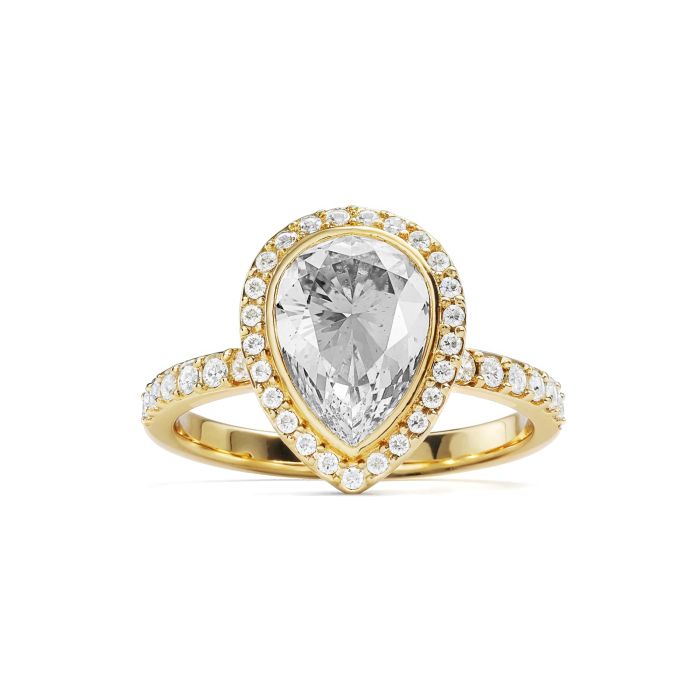 Halo Teardrop Statement Ring with Clear Crystals Gold Plated