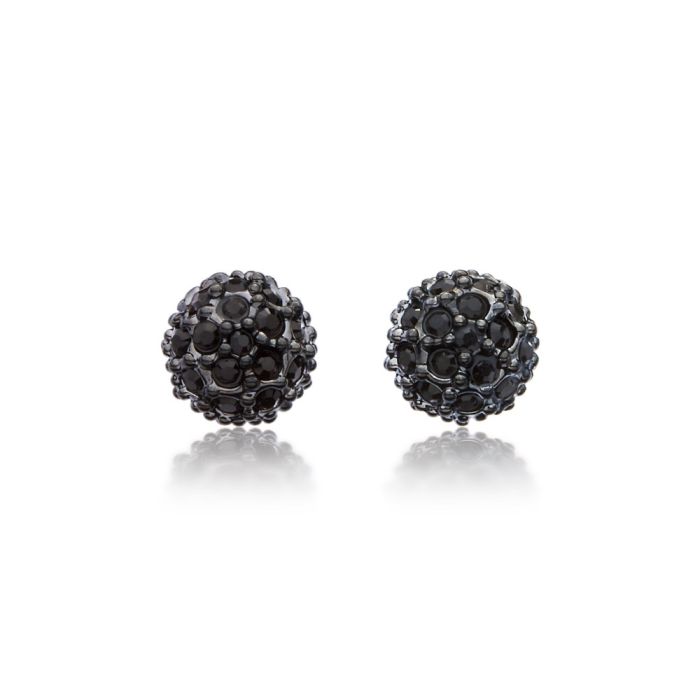 Emma Pave Ball Stud Earrings with Jet Swarovski Crystals Gun Metal Plated