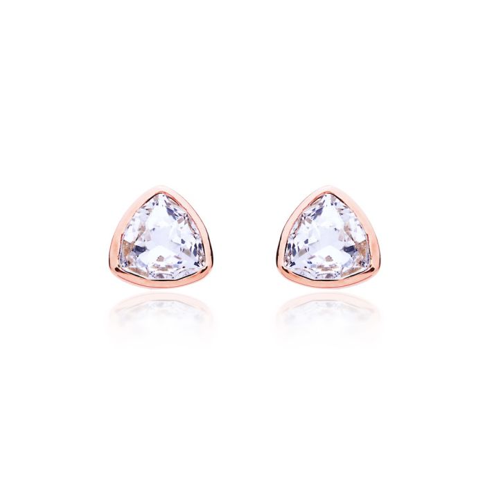 Brief Triangle Stud Earrings with Clear Swarovski Crystals Rose Gold Plated