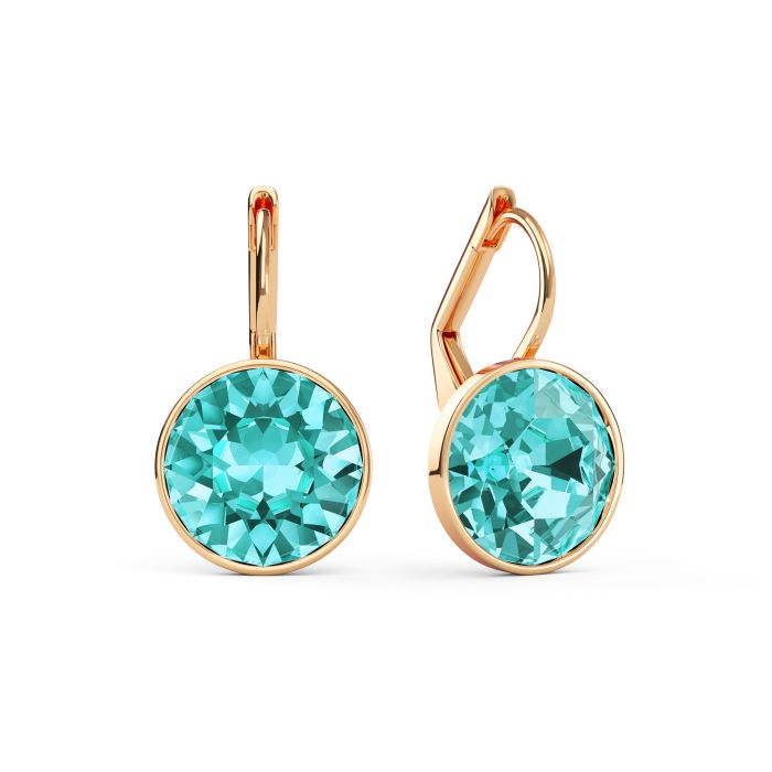 Bella Earrings with 4 Carat Light Turquoise Crystals Rose Gold Plated