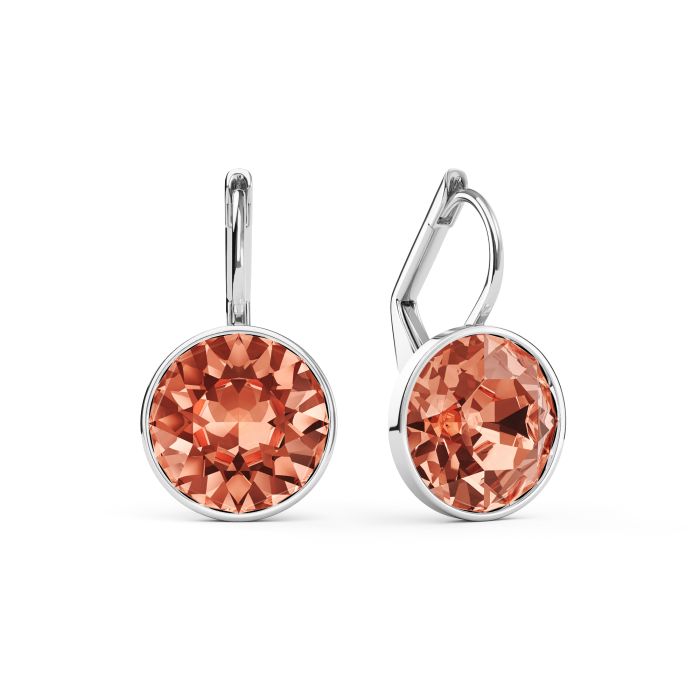 Bella Earrings with 4 Carat Rose Peach Crystals Rhodium Plated