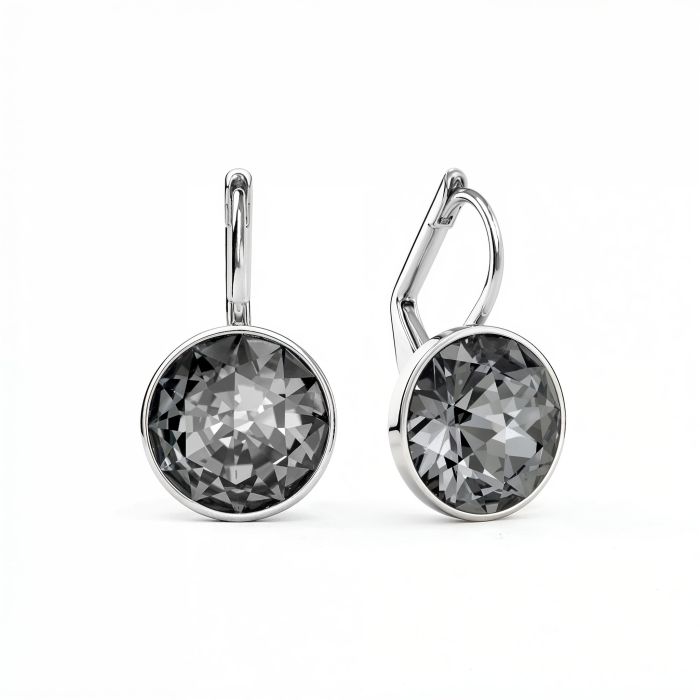 Bella Earrings with 4 Carat Crystal Silver Night Crystals Rhodium Plated
